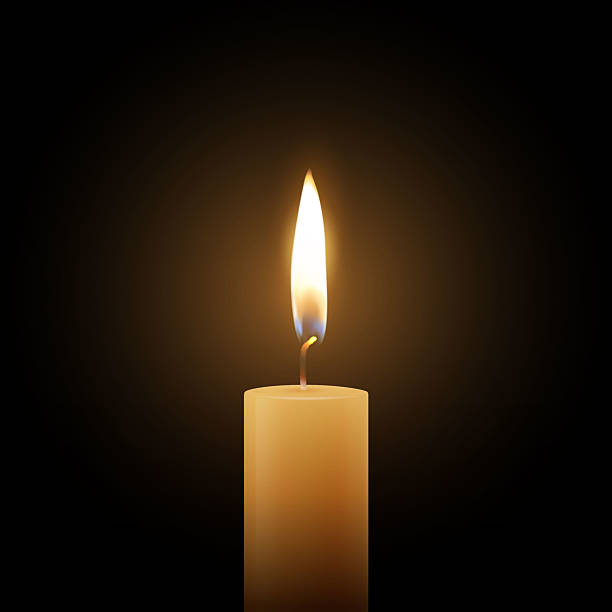 istock Realistic Vector Candle Flame Clipart on Black Background. Single Wax Pillar Candle with Soft Warm Glow and Flickering Flame, Ambient Lighting Design Template for Web, Print, Logo Design 2221034954