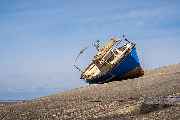 Meols, Merseyside, England, UK - May 17, 2023: A shipwreck on the coast