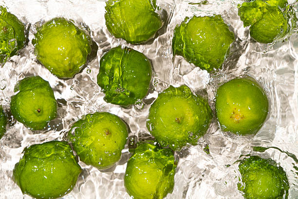 istock Fresh Whole Limes Floating in Water Top View 2221041999