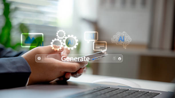 istock User holding smartphone with AI-generated content icons and Generate prompt, representing generative AI, creative automation, text-to-image tools, mobile innovation, and artificial intelligence. 2221043123
