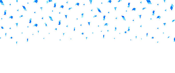 istock blue confetti falling on white background for party and events. Abstract blue color confetti banner background 2221043510