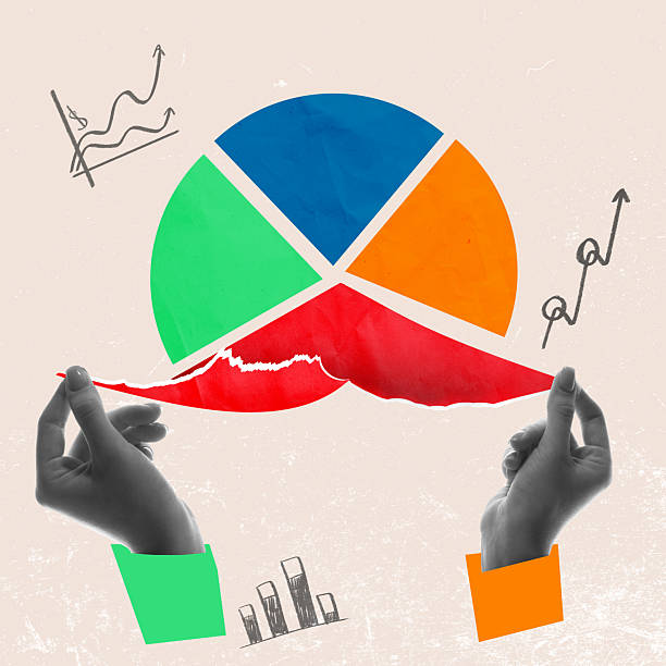 istock Hands holding pie chart segments while red slice tears apart, visualizing fragile financial structure and team tension. Contemporary art collage 2221044025