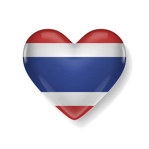 istock Heart-shaped glossy icon with the flag of Thailand, featuring horizontal red, white, and blue stripes. Patriotic symbol on a white background. 2221046904