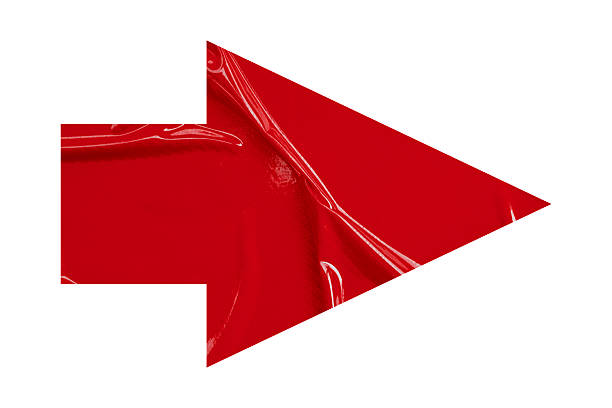 Red crumpled paper arrow isolated on white background