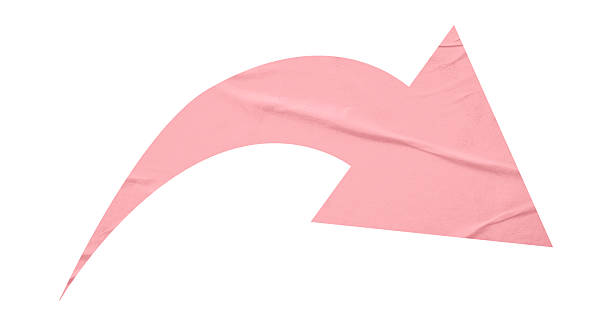 Pink crumpled paper arrow isolated on white background