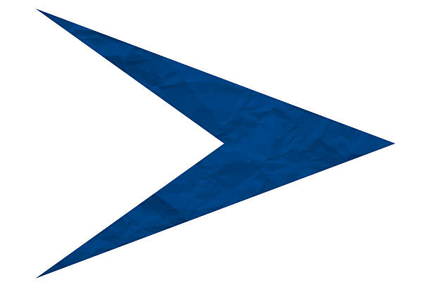 Blue crumpled paper arrow isolated on white background