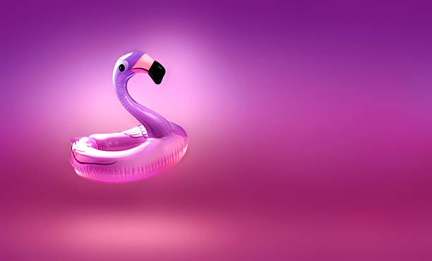 istock Pink flamingo float and empty copy space background,summer resort travelling concept, sea vacation backdrop.Promotional stage,banner.Product advertisement platform. 2221048956