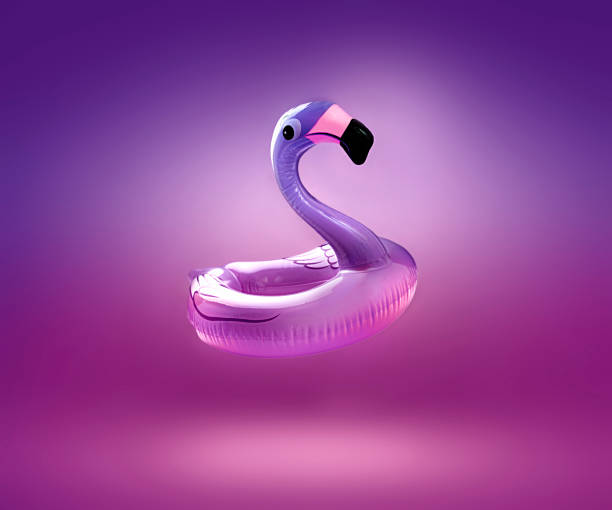 istock Pink flamingo float and empty copy space background,summer resort travelling concept, sea vacation backdrop.Promotional stage,banner.Product advertisement platform. 2221048958