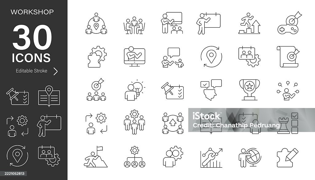 Ensemble d’icônes vectorielles de ligne d’atelier. Pixel parfait. Trait modifiable. illustration. Symbole de l’icône, Leadership, Aspirations - clipart vectoriel de Icône libre de droits Ensemble d’icônes vectorielles de ligne d’atelier. Pixel parfait. Trait modifiable. illustration. Symbole de l’icône, Leadership, Aspirations - clipart vectoriel de Icône libre de droits
