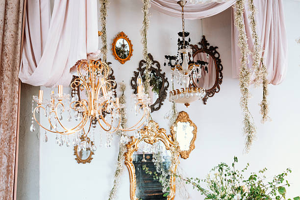 istock Elegant interior with chandeliers and decorative mirrors in charming venue 2221055091