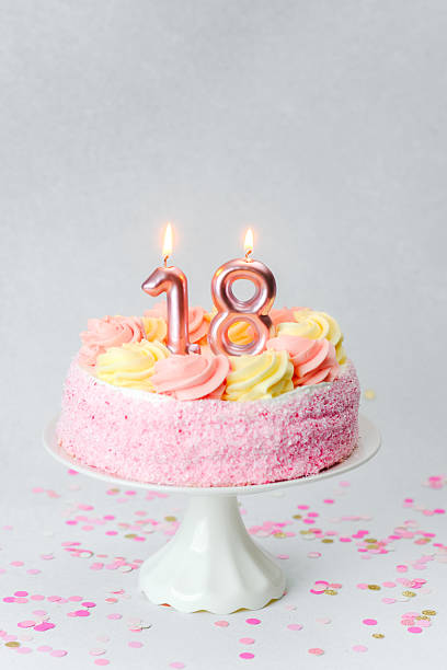 istock Birthday celebration cake with candles for turning eighteen years old 2221055093