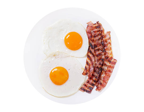istock plate of fried eggs and bacon isolated on white background 2221060241
