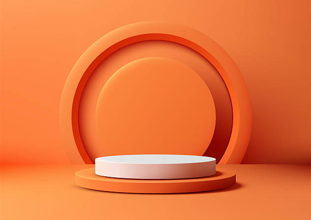 istock minimalist 3d product showcase on white round platform with orange monochromatic background modern mockup display 2221069490