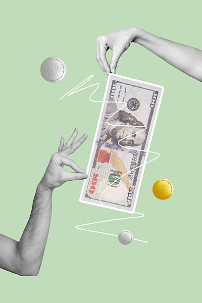 istock Creative composite sketch design artwork collage of two hand gesture showing hold banknote coin earning income bank money wealth copyspace 2221071865
