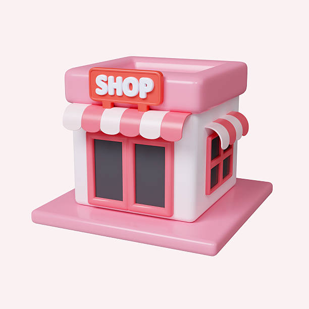 istock Retail charm with a cute pink shop display. 3D render illustration 2221080030