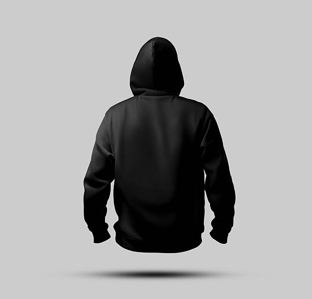 istock Mockup of an oversized black hooded sweatshirt, back view, 3D rendering, for design, print, pattern, branding. 2221085125