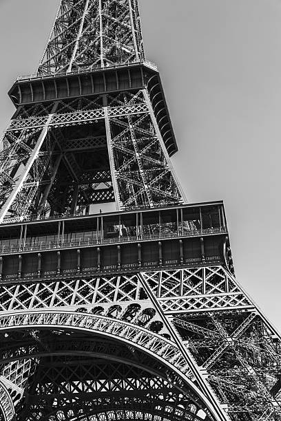 istock Eiffel Tower Structural Details in Black and White: Iron Lattice Close-Up 2221094821