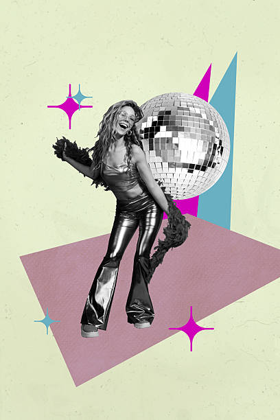 Banner 3d image pop vertical collage of happy girl guy dance weekend celebration event disco ball retro occasion chill relax.