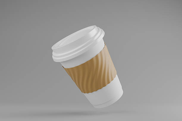 istock two paper coffee cup with lid blank label on gray background. 2221107252