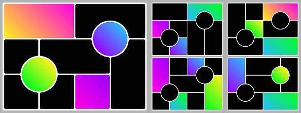 istock Grid template photo layout design. 4x3 brutalist shape bg, mosaic collage bento box background. Slide montage rectangular mood board. Abstract poster brochure, Square gallery vector, modular album 2221109763