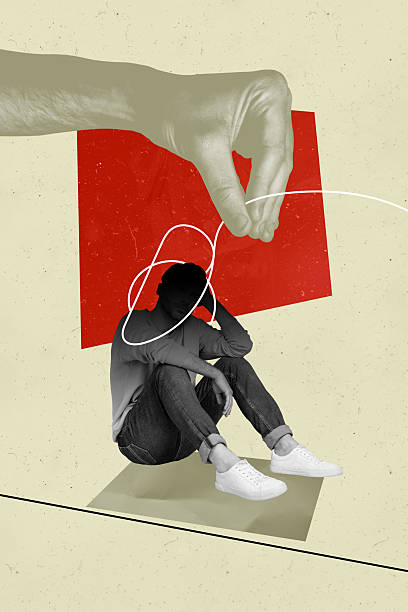 istock Poster image art vertical collage of faceless guy sit hand control manipulation marionette brainwash string doodle trap puppet 2221115933