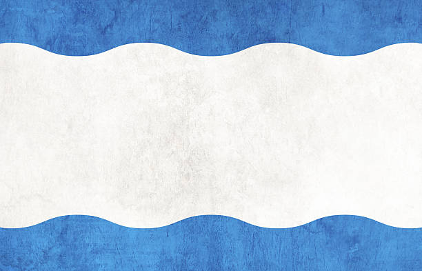 Empty blank pastel bordered rustic retro style gray white grunge textured scratched whitewashed painted wall horizontal vector background  with solid wave or wavy curvy pattern zigzag turquoise blue border at top and bottom edge leaving copy space . Apt to use as wallpaper, backgrounds, post cards, letters, manuscripts, artistic backdrops.