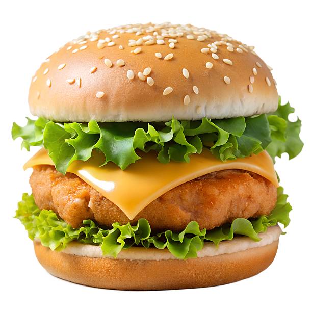 istock Chicken Burger with Cheese and Lettuce on White Background 2221125488