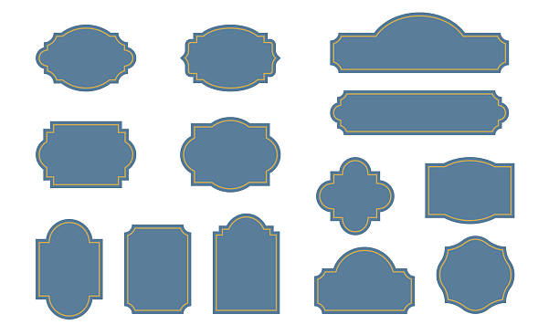 Classic vintage labels with elegant gold frame and blue background. Decorative badges for premium packaging, wedding invitations and boutique branding. Vector illustration set, template, blank space