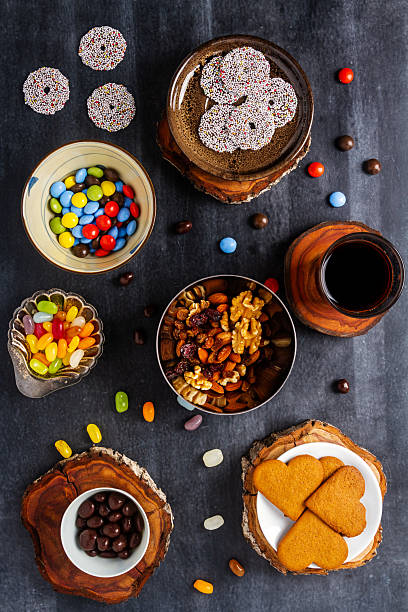 istock Various sweet food on black background. 2221130142