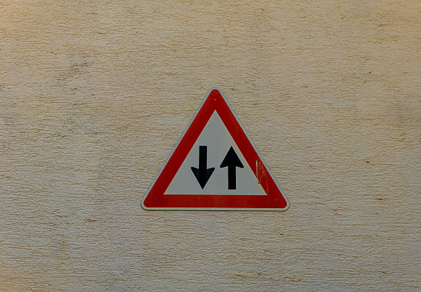 Warning signs, two way traffic sign, priority over oncoming vehicles