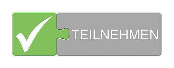 istock Puzzle Button with green and grey color: Participate german 2221136675