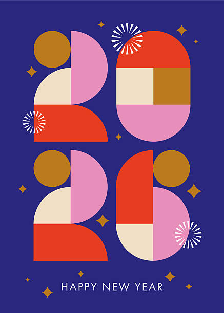 2026 - happy new year, poster, banner and card design. - neujahrsgruß 2026 stock-grafiken, -clipart, -cartoons und -symbole