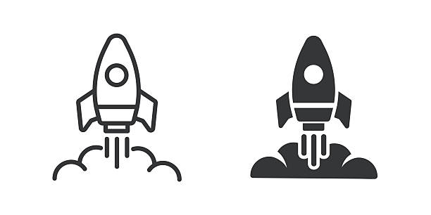 bildbanksillustrationer, clip art samt tecknat material och ikoner med launching thin line and glyph solid icon. editable stroke and perfect pixel isolated on transparent background - rymdskepp