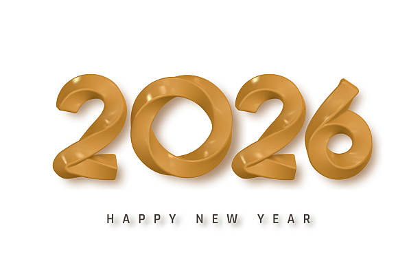 istock New Year 2026 Gold Text Design With Shiny 3D Numbers And Elegant Typography. Perfect For Holiday Greeting Cards, Posters, And Banners. Vector Illustration 2221142681
