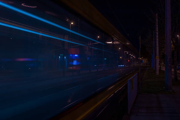 Night picture of the subway passing by using long exposure, light play