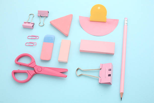 istock Stationery calculator ruler calculator and school stuff on coloured background. Concept of school and college learning 2221152753