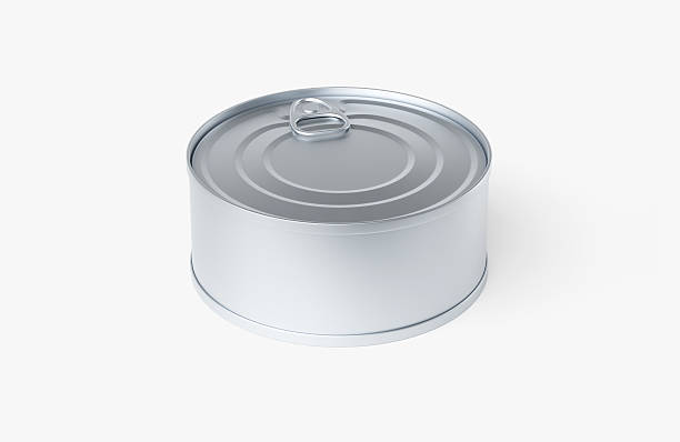 Can of food is sitting on a white background