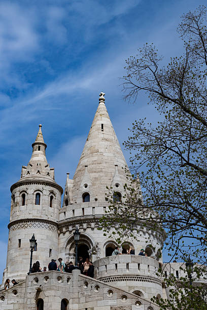 View of the Fisherman's Bastion, one of the best known historical monuments in Budapest, located near the Buda Castle, in the Várkerület. Since 1987, it has been designated a UNESCO World Heritage Site. Hungary.