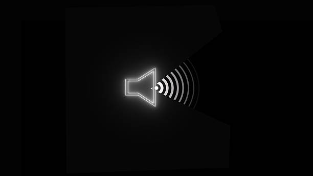 Audio Speaker Volume Icon white on black background vector illustration. Neon Audio Icon, Glowing Sound Waves.