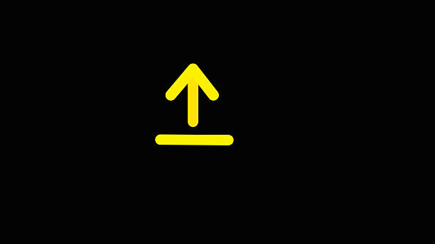 Up Direction Arrow Icon .Upload yellow glowing neon ui ux icon. Glowing sign logo vector