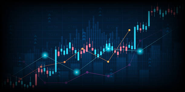 istock Abstract financial graph with up trend line chart in stock market on blue colour background 2221162249