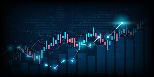 istock Abstract financial graph with up trend line chart in stock market on blue colour background 2221163100