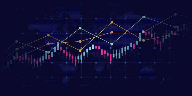 istock Abstract financial graph with up trend line chart in stock market on blue colour background 2221163263