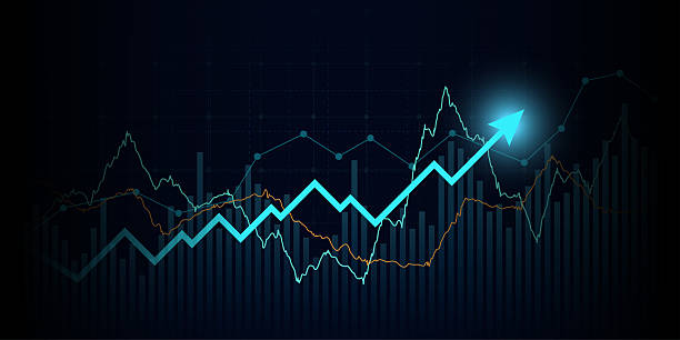 istock Technology financial graph with arrows and uptrend line in stock market background 2221164634