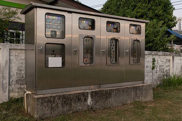 istock Transformer cabinet, Outdoor electric control box. Power supply boards. Power Distribution Cabinet in the control room 2221166281