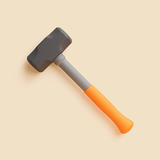 istock 3D illustration of sledgehammer with orange handle on beige background 2221166476