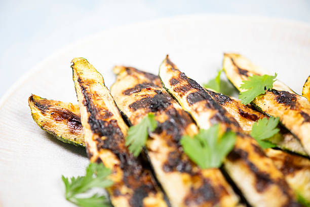 istock Grilled vegetables appetizer top view on round plate 2221166631