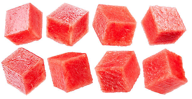 istock Set of cube sized watermelon pieces isolated on white background. File contains clipping paths. 2221181193