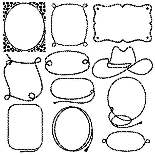 Rope frames vector graphic illustration isolated on white background for design. Vector cowboy lasso black silhouette set . Rope frames vector graphic illustration isolated on white background for design. Vector cowboy lasso black silhouette set collection rope stock illustrations