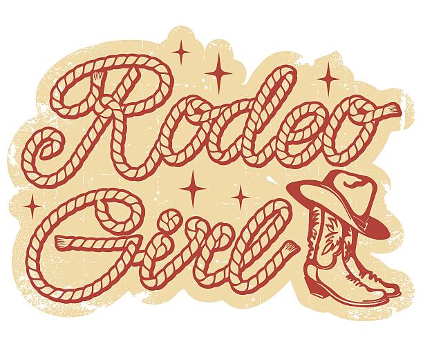 Rodeo Girl Rope text vector printable illustration isolated on white for design. Vintage typography Cowboy rope text with Western botts and lasso Lettering